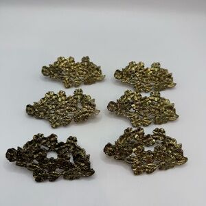 Vintage Flowers on Branches Napkin Rings Set of 6 Gold Brass Tone